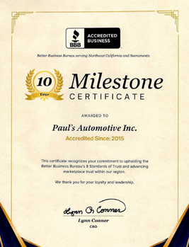 BBB Certificate | Paul's Automotive